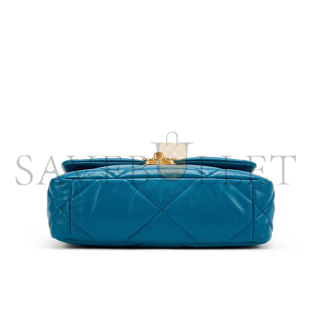 CHANEL 19 FLAP BAG IN TEAL BLUE LAMBSKIN AS1160 (26*16*9cm)